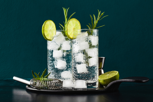 drink with ice and rosemary